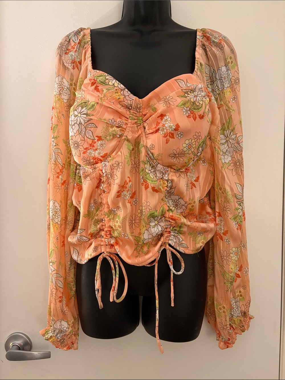 Madden NYCPeach Floral Drawstring Sweetheart BOHO Festival Bra In Blouse SZ XXXL